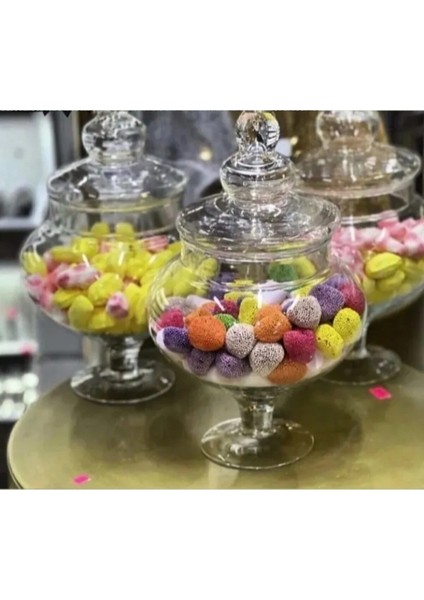 Luxury Ayaklı Kapaklı Cam Kurabiyelik& Şekerlik & Drajelik 1 Adet