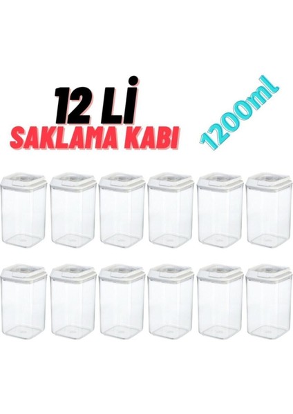 Luxury 12 Li Çok Kullanışlı Saklama Kabı 1200ML X12 Adet Beyaz (Özel Kapak) , Erzak Kabı 1 Adet