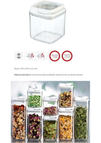 Luxury 12 Li Çok Kullanışlı Saklama Kabı 1200ML X12 Adet Beyaz (Özel Kapak) , Erzak Kabı 1 Adet