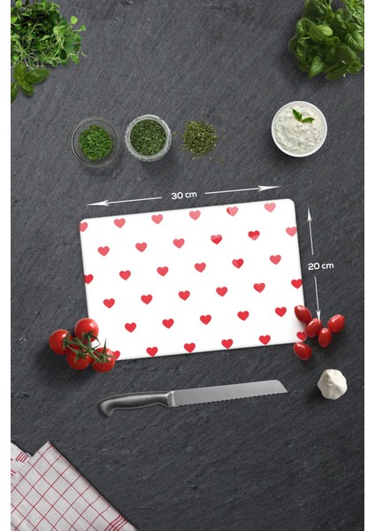 Luxury Cam Kesme Tahtası - Cam Kesme Tablası | Kalp Desenli | 20CM x 30CM 1 Adet