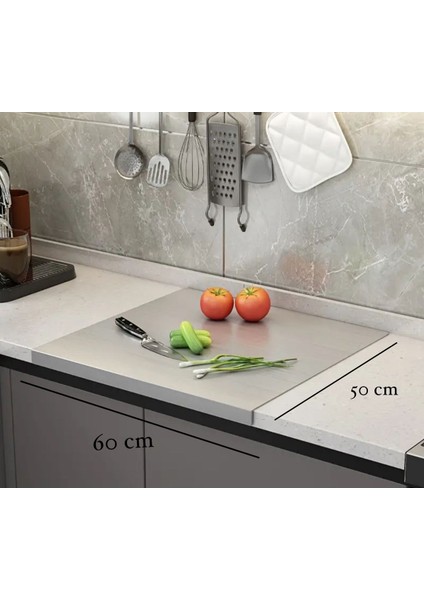 Luxury Paslanmaz Çelik 60 x 50 cm Metal Tezgah Koruyucu L Büküm Tek Taraf Büküm 1 Adet