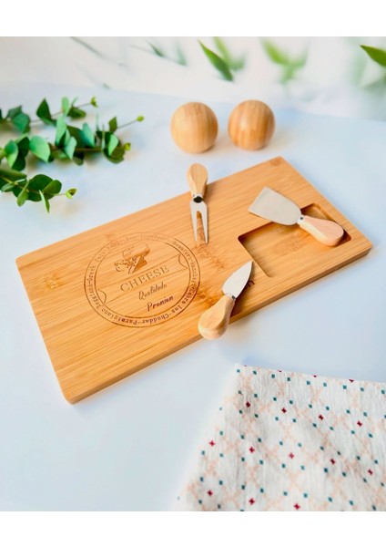 Luxury Bambu 4 Parça Peynir Sunum Tahtası Seti Peynir Sunum Tabağı 1 Adet