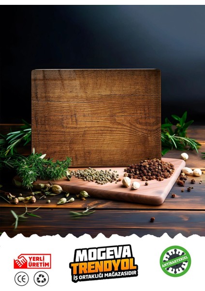 Luxury Antibakteriyel Cam Kesme ve Sunum Tablası | Eski Ahşap Görünümlü 20X30CM 1 Adet modelleri