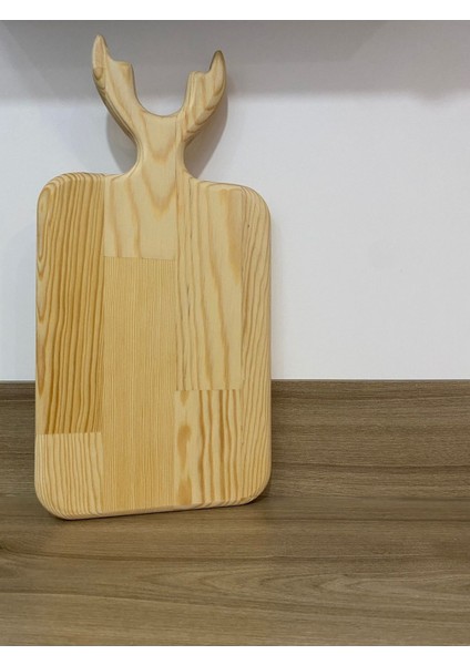 Luxury Lüx Geyikli Çam Ahşap Kesim Tahtası Dekoratif Sunumluk 38X17 1 Adet