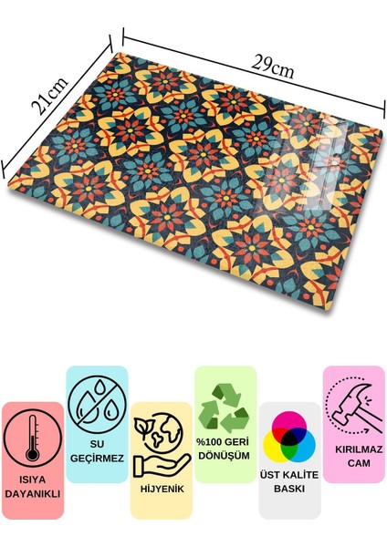 Luxury Cam Kesme Tahtası, Doğrama Tahtası, Etnik Boho Desen, Kalın ve Temperli Kırılmaz Cam, 21*30CM 1 Adet fiyatları
