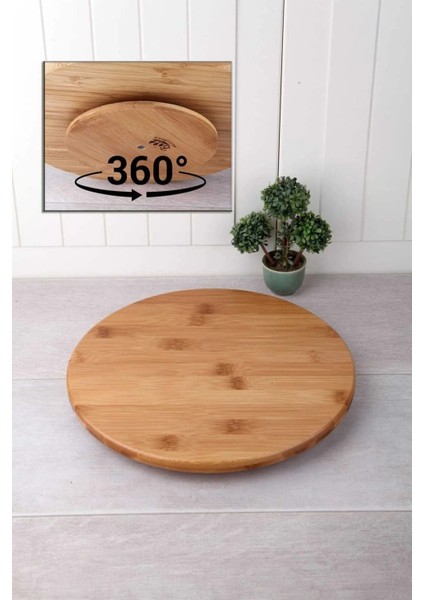 Luxury Bambu 360 Derece Dönen Yuvarlak Lüx Servis Sunum Tabağı Pizza Peynir Sunum Tahtası 31 cm 1 Adet