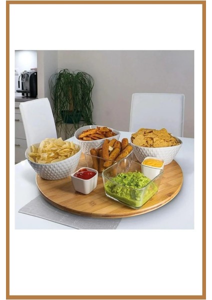 Luxury Bambu 360 Derece Dönen Yuvarlak Lüx Servis Sunum Tabağı Pizza Peynir Sunum Tahtası 31 cm 1 Adet