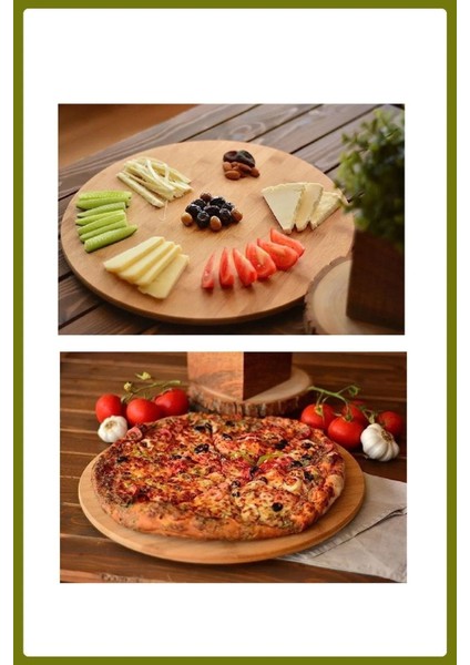 Luxury Bambu 360 Derece Dönen Yuvarlak Lüx Servis Sunum Tabağı Pizza Peynir Sunum Tahtası 31 cm 1 Adet