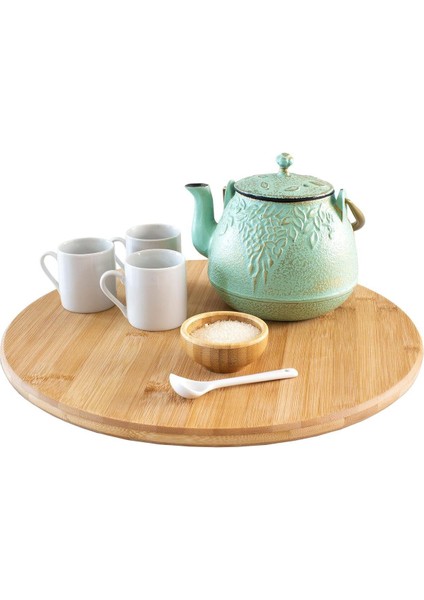 Luxury Bambu 360 Derece Dönen Yuvarlak Lüx Servis Sunum Tabağı Pizza Peynir Sunum Tahtası 31 cm 1 Adet