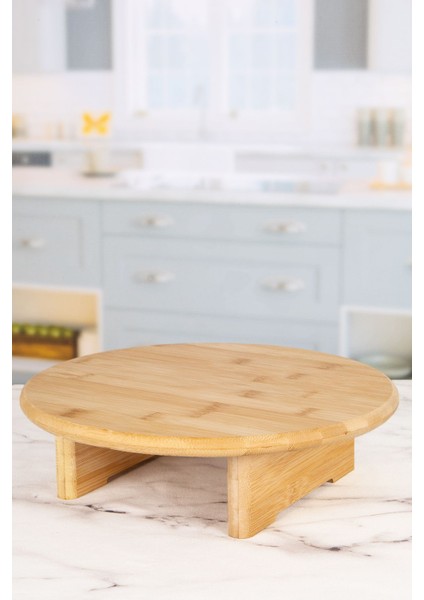 Luxury Bambu Ayaklı Yuvarlak Kesme ve Sunum Tahtası / Tezgah Üstü Stand 1 Adet