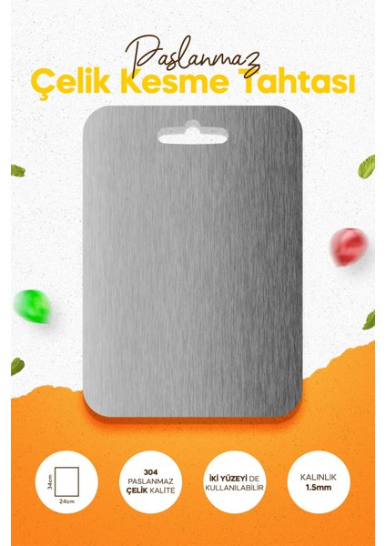 Luxury Paslanmaz Çelik Kesme Tahtası, Uzun Ömürlü ( 1 Adet ) 1 Adet