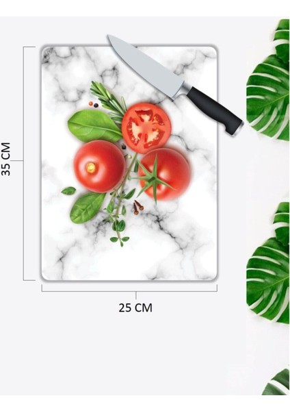 Luxury Beyaz Mermer Görünümlü Cam Kesme Tahtası 25 x 35 cm 1 Adet fiyatları