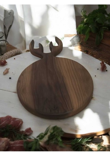 Luxury Ceviz Ağacı El Yapımı Sunumluk Doğrama Kesme Tahtası Geyik Model 25*40CM 1 Adet fırsatları