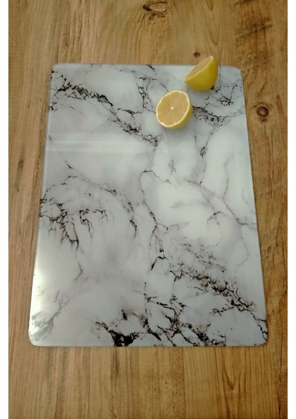 Luxury Cam Kesme Tahtası ve Sunumluk, 20X30 Cm, 4 Mm, Gri Mermer Desen 1 Adet modelleri