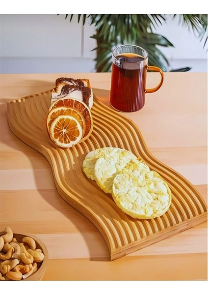 Luxury Bambu Dalgalı Sunum Tabağı Dekarotif Kesme Tahtası ve Kahve Tepsisi 1 Adet
