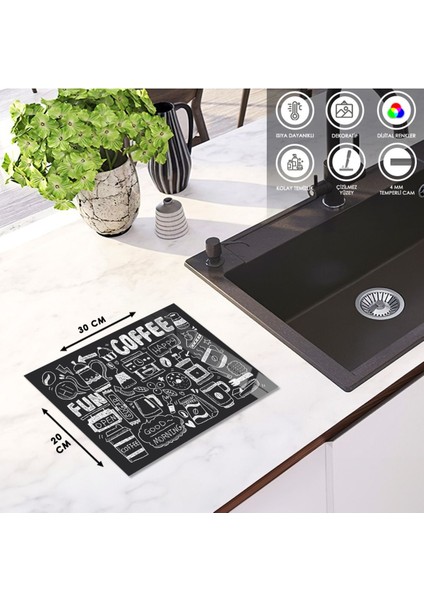 Luxury Cam Kesme Tahtası "coffee" Yazılı Tebeşir Çizim 1 Adet