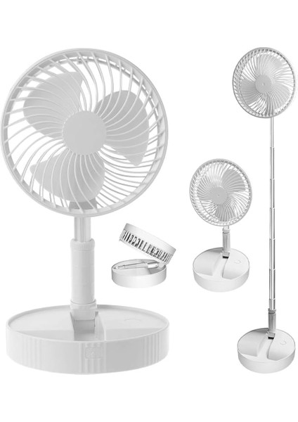 4 Modlu Şarjlı Katlanabilir Yükseltilebilir Taşınabilir Teleskopik Fan Vantilatör Ön Kapak Çıkabilir Pervane Yıkanabilir Minimal Ses Seviyesi Serinletici Portatif Masa Vantilatörü (Beyaz)