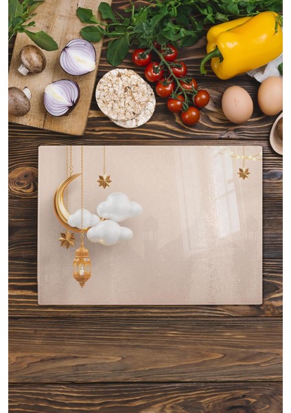 Luxury Cam Kesme Tahtası, Doğrama Tahtası, Ramazan Özel Desen, Kalın ve Temperli Kırılmaz Cam, 21*30CM 1 Adet