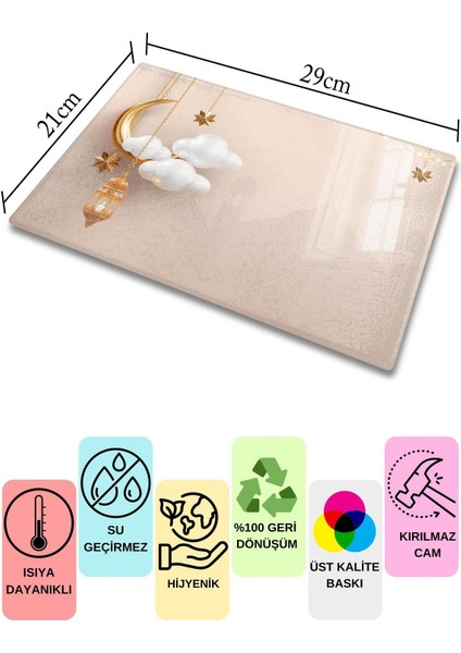 Luxury Cam Kesme Tahtası, Doğrama Tahtası, Ramazan Özel Desen, Kalın ve Temperli Kırılmaz Cam, 21*30CM 1 Adet fiyatları