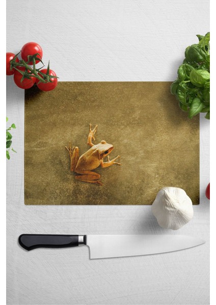 Luxury Kesme Tahtası, Kalın ve Kırılmaz Cam Baskı - Kurbağa Tema - 21*30CM - Doğrama Tahtası, Mutfak Dekoru 1 Adet