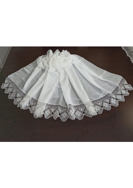 El Işi (Ağır Işçilikle Yapılmış) Iğne Oyalı Mevlit Namaz Başörtüsü 150*70 cm Boyutunda - Beyaz