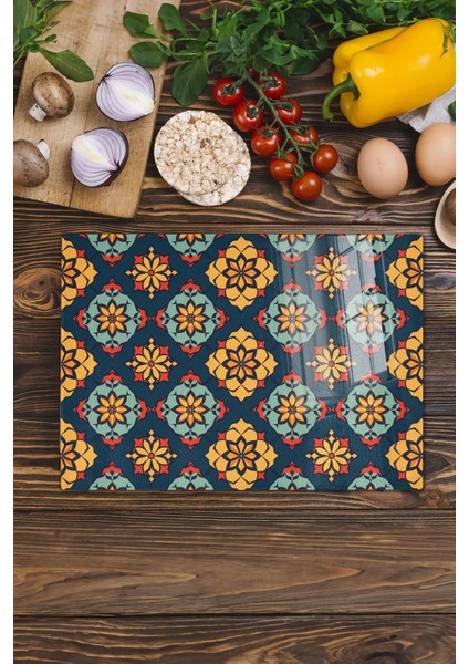 Luxury Cam Kesme Tahtası, Doğrama Tahtası, Ramazan Özel Desen, Kalın ve Temperli Kırılmaz Cam, 21*30CM 1 Adet