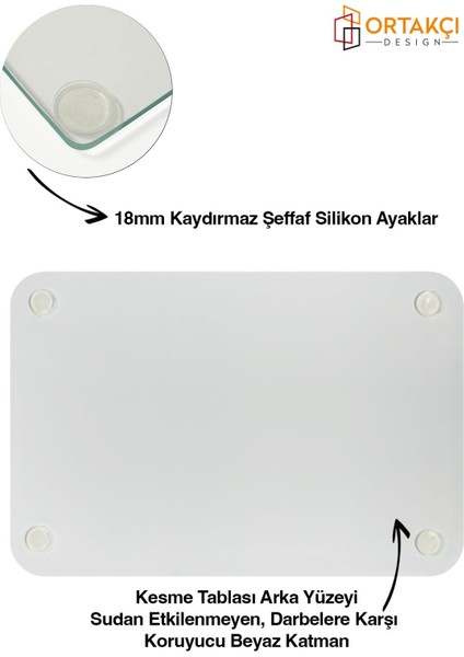 Luxury Kanallı Cam Kesme Tahtası - Cam Kesme Tablası 2 Kanallı | Siyah Mermer Desenli | 25CM x 35CM 1 Adet