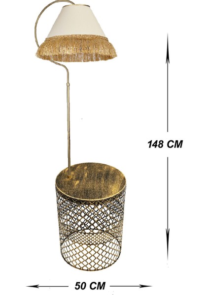 Ayd. Lambader Gold Sehpalı Elips Siyah Sarı Patine (Gold Çember) Krem Şapka Sarı Püsküllü