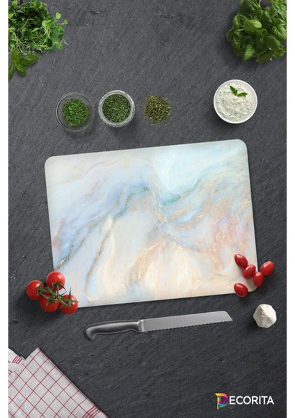 Luxury Supreme Mermer Görünümlü | Cam Kesme Tahtası - Cam Kesme Tablası | 30CM x 40CM 1 Adet