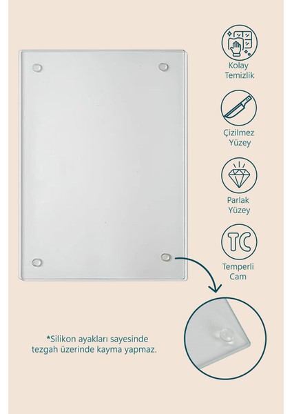 Luxury Sarı Kırmızı Biber Cam Kesme Tahtası, Silikon Ayaklı, Isıya Kırılmaya Dayanıklı Sunum Kesim Tablası 1 Adet