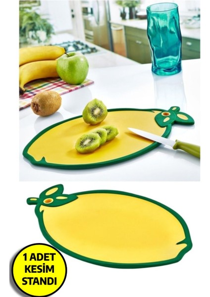 Luxury Ekmek, Sebze, Meyve Kaydırmaz Leke Tutmaz Kesim Standı Tahtası - Limon 1 Adet