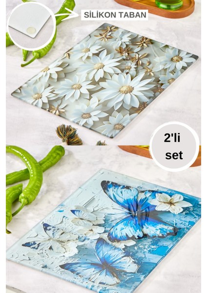 Luxury 2'li Temperli Cam Kesim Tahtası 25*35 – Çizilmez, Isıya Dayanıklı, Kırılmaz, Kaymaz 1 Adet