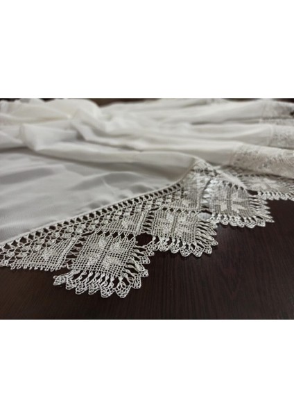 El Işi (Ağır Işçilikle Yapılmış) Iğne Oyalı Mevlit Namaz Başörtüsü 150*70 cm Boyutunda - Beyaz