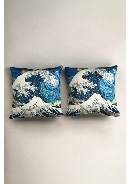 2 Adet Van Gogh Kanagawa Temalı Çift Taraf Dijital Baskılı Fermuarlı 2’li Kırlent Kılıfı fiyatları