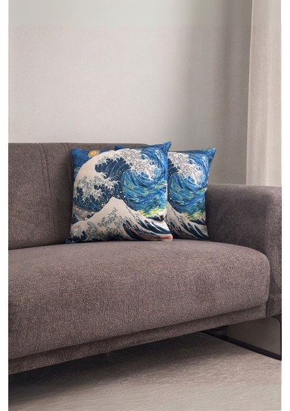 2 Adet Van Gogh Kanagawa Temalı Çift Taraf Dijital Baskılı Fermuarlı 2’li Kırlent Kılıfı fırsatları