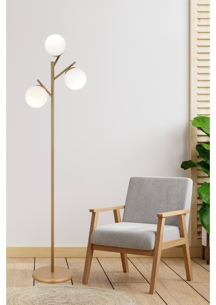 Renji 3lü Eskitme Boyalı Beyaz Camlı Modern Tasarım Metal Lambader