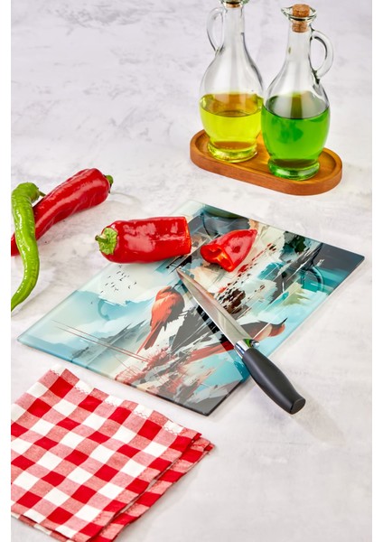 Luxury Temperli Cam Kesim Tahtası 25*35 Kuş Desenli – Çizilmez, Isıya Dayanıklı, Kırılmaz, Kaymaz 1 Adet