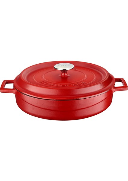 Metal Spring Serisi - Döküm Çok Amaçlı Tencere, Yuvarlak, 28 cm, Mat Emaye, Parlak Siyah Taban, Kırmızı