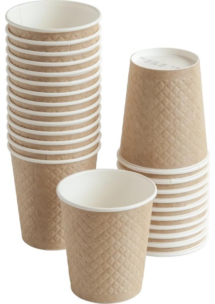 25 Adet Kraft Çift Duvarlı Kahve Bardağı 8 Oz, Küçük Kağıt Çay Bardakları 250 Ml, Soğuk ve Sıcak Içecekler, Waffle Kraft