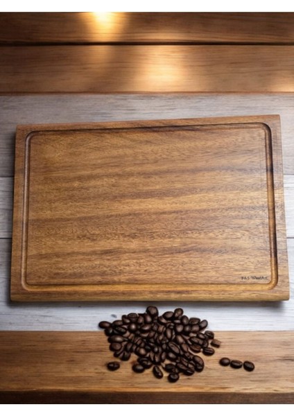Luxury Masif Et Tahtası Steak Board - Oluklu Doğrama Tahtası Büyük Boy 40 x 27,5 cm Tek Parça - Yekpare 1 Adet