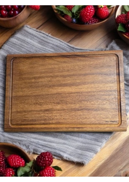 Luxury Masif Et Tahtası Steak Board - Oluklu Doğrama Tahtası Büyük Boy 40 x 27,5 cm Tek Parça - Yekpare 1 Adet