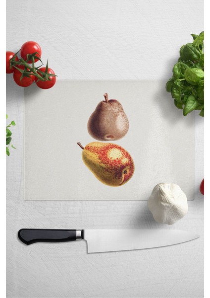 Luxury Kesme Tahtası, Kalın ve Kırılmaz Cam Baskı - Vintage Armut - 21*30CM - Doğrama Tahtası 1 Adet