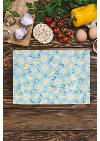 Luxury Kesme Tahtası, Kalın ve Kırılmaz Cam, Rengarenk Botanik Çiçek Baskılı - 21*30CM, Doğrama Tahtası 1 Adet modelleri