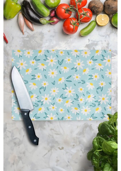 Luxury Kesme Tahtası, Kalın ve Kırılmaz Cam, Rengarenk Botanik Çiçek Baskılı - 21*30CM, Doğrama Tahtası 1 Adet fırsatları