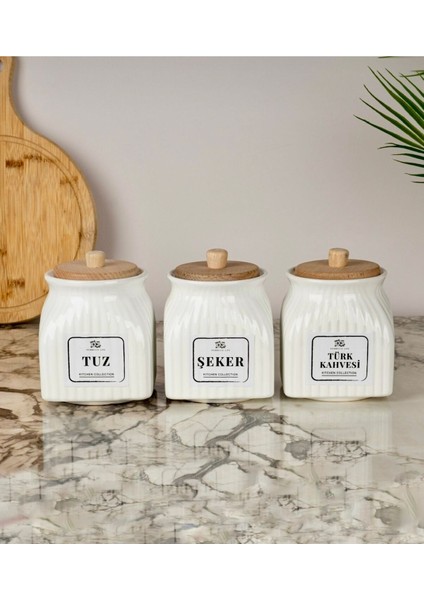Luxury 3’lü Porselen 500 ml Saklama Kabı Baharat Tuz Şeker Türk Kahve Saklama Kavanozu 1 Adet