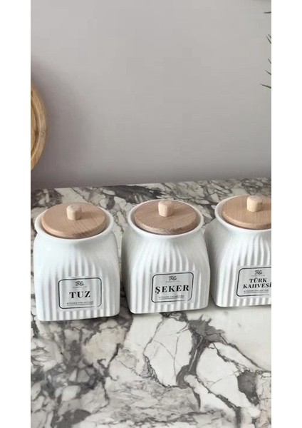 Luxury 3’lü Porselen 500 ml Saklama Kabı Baharat Tuz Şeker Türk Kahve Saklama Kavanozu 1 Adet