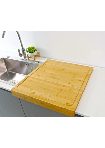 Luxury Mega Boy Bambu Kesme Tahtası, Hamur Açma Tahtası, Tezgah Üstü Kaymaz Bambu 46*53 cm 1 Adet