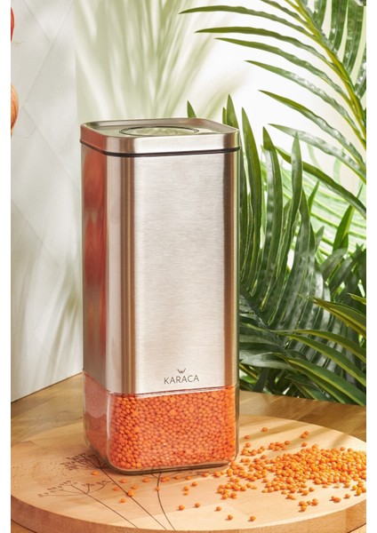 Luxury Avangart Inox Vakumlu Cam Kavanoz Saklama Kabı - L 1 Adet