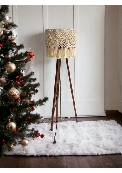 Makrome Bohem Boncuklu Tripod Ayaklı Lambader