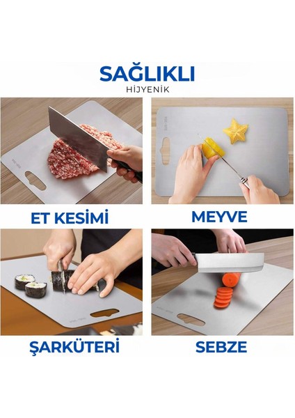 Luxury Paslanmaz Çelik Kesme Tahtası, Antibakteriyel, 304 Kalite. Sağlıklı Kesim Tahtası ( 1 Adet ) 1 Adet
